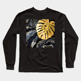 Black Gold marble and monstera Long Sleeve T-Shirt